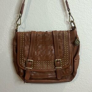 The SAK Brown Genuine Leather Studded HandBag Hobo / crossbody purse messenger